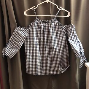 Blue and white plaid shirt